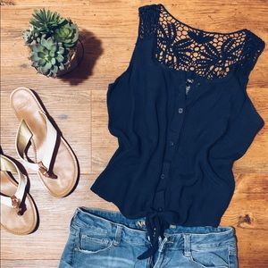 Rue 21 Small Tie-Front Navy Tank